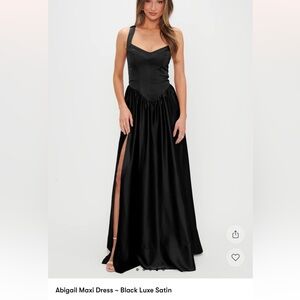 Show Me Your MuMu Abigail Black Satin Corset Maxi Dress with Side Slit